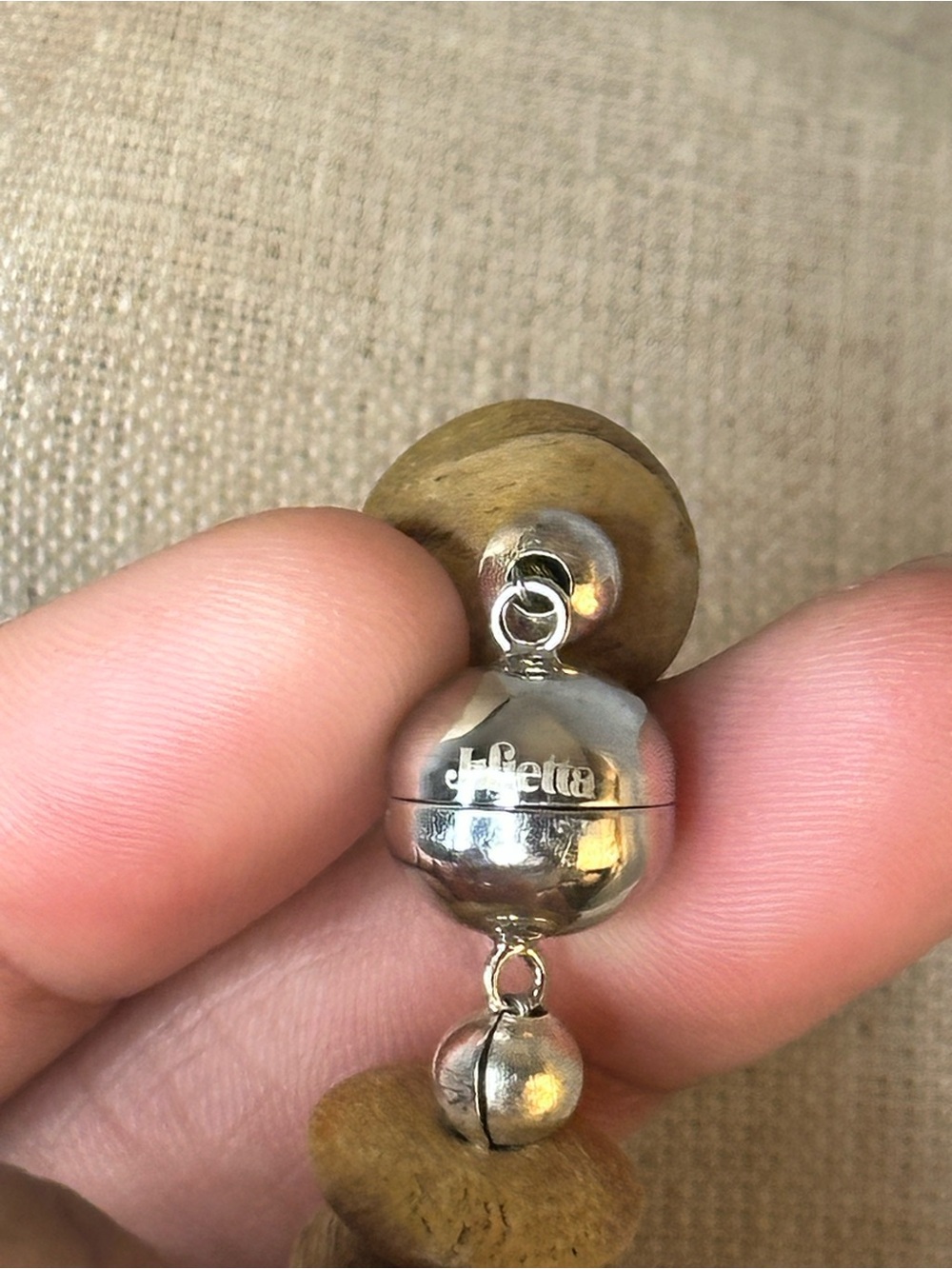 Iridescent Shell Pendant Necklace with Tan Bead Strand - Picture 5 of 7